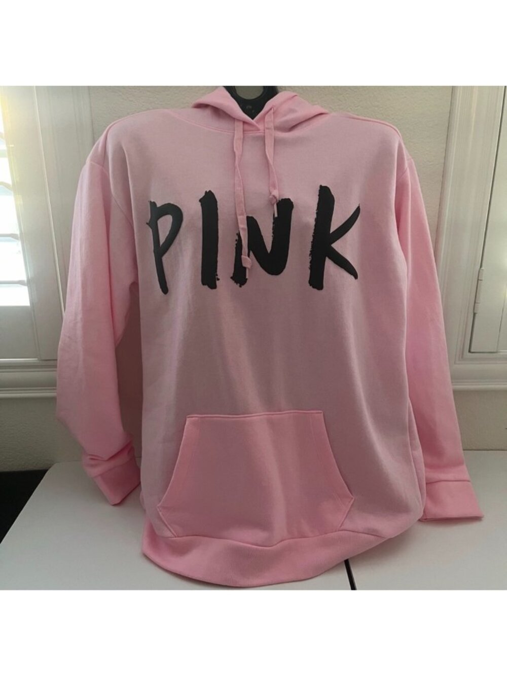 Pink Victorias Secret Hooded Sweatshirt Pullover M Pink Logo Front Pocket